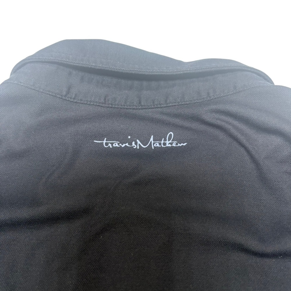TravisMathew Polo Shirt Medium Black Grey Stripe Chest Pocket Short Sleeve - Picture 6 of 8